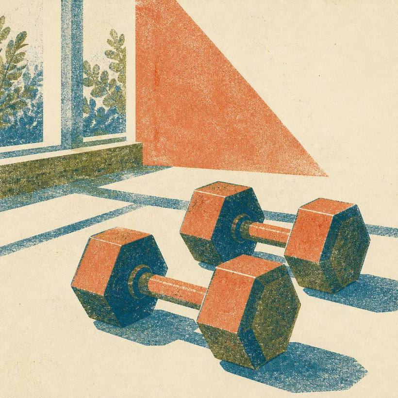 Risograph illustration of dumbbells