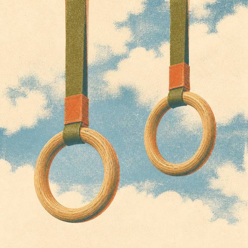 Risograph illustration of gymnastic rings